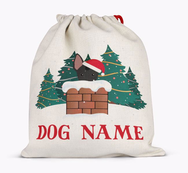 Peeking Dog with Santa Hat: Personalised {breedFullName} Santa Sack 